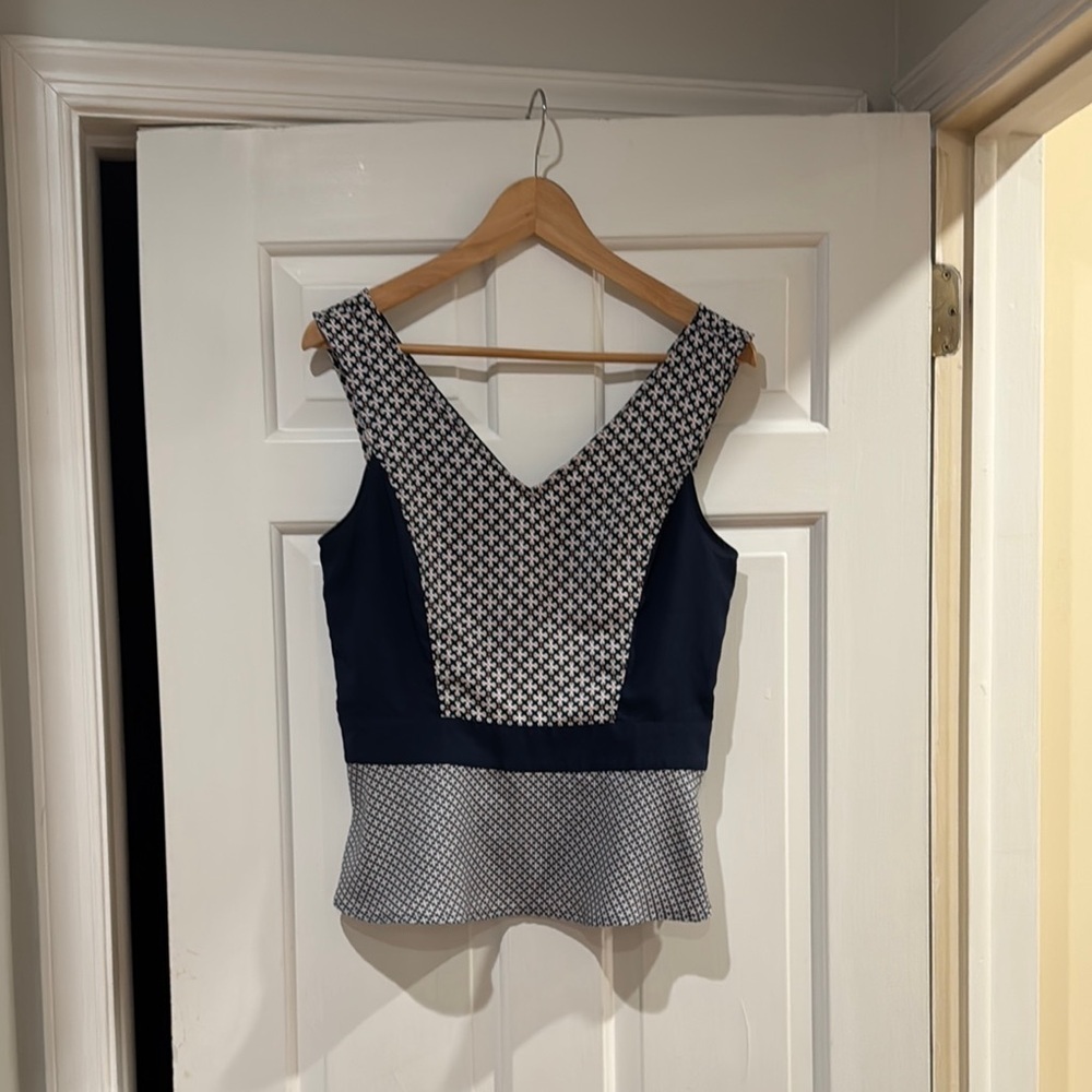 Ann Taylor Navy and White Color Block Women's Top